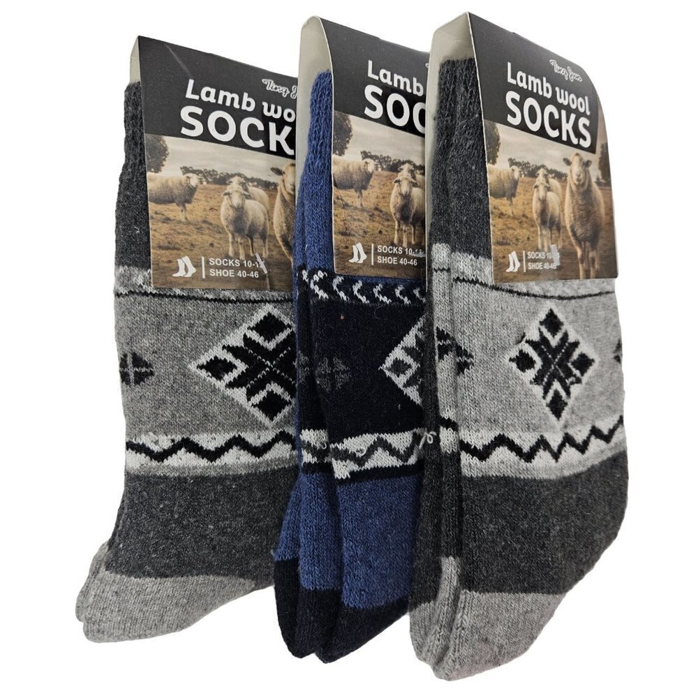 Men Lamb Wool Socks Warm Winter Thermal Hiking Crew Socks, 3 Pairs NEW